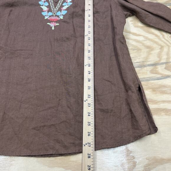 Apostrophe Linen Embroidered Tunic Blouse Women’s Size 12-14 Chocolate Brown - Picture 10 of 10